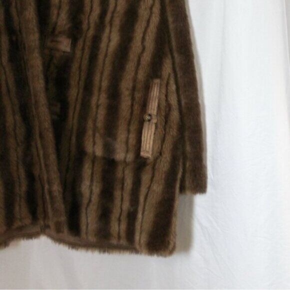 Dennis by Dennis Basso Reversible Faux Fur Coat Brown and Tan 1X - Picture 6 of 7